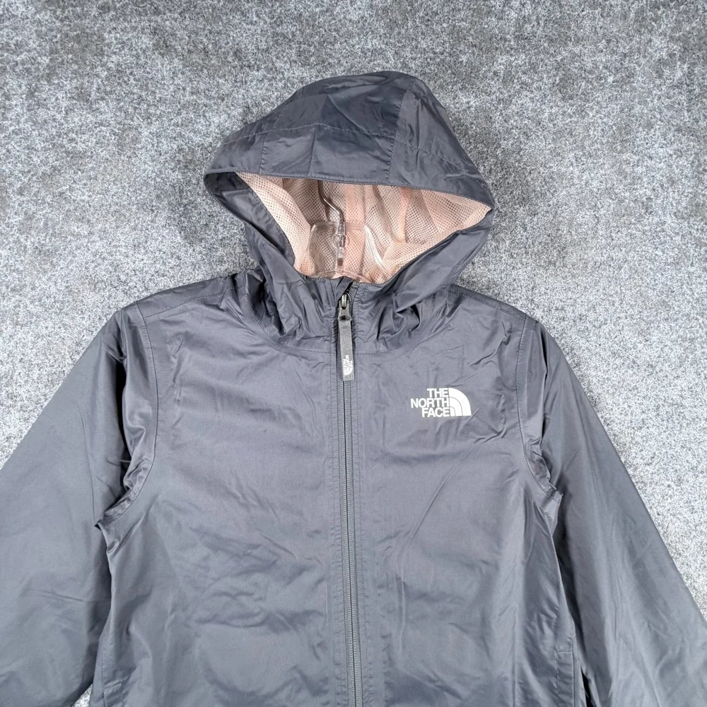 The North Face Dryvent Jacket Girls Medium 10-12 Gray Mesh Lined Hooded Full Zip